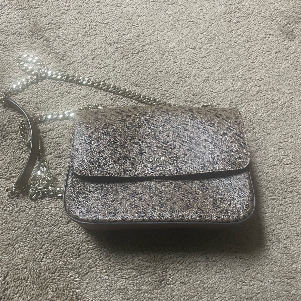 DKNY brown Patterned Crossbody Bag w/ adjustable chain straps